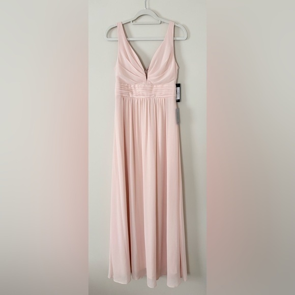 NWT Lulu’s Blush Ruched A-Line Chiffon V-Neck Maxi Dress - Picture 10 of 11